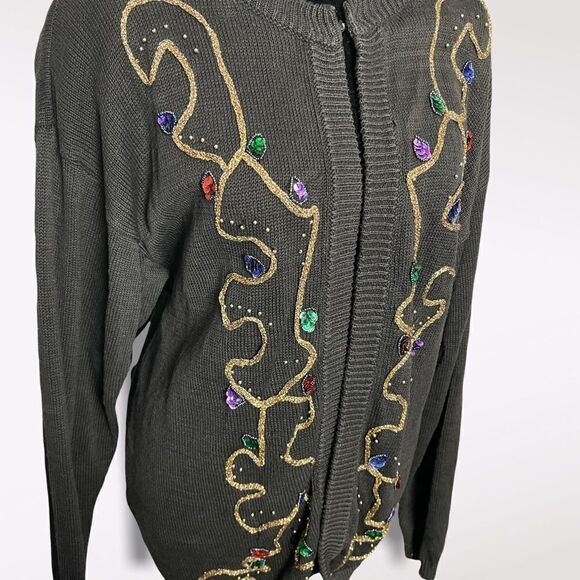 Ugly Christmas Sweater Cardigan One Hook Closure Embroidered Size Medium Rope - Picture 11 of 11